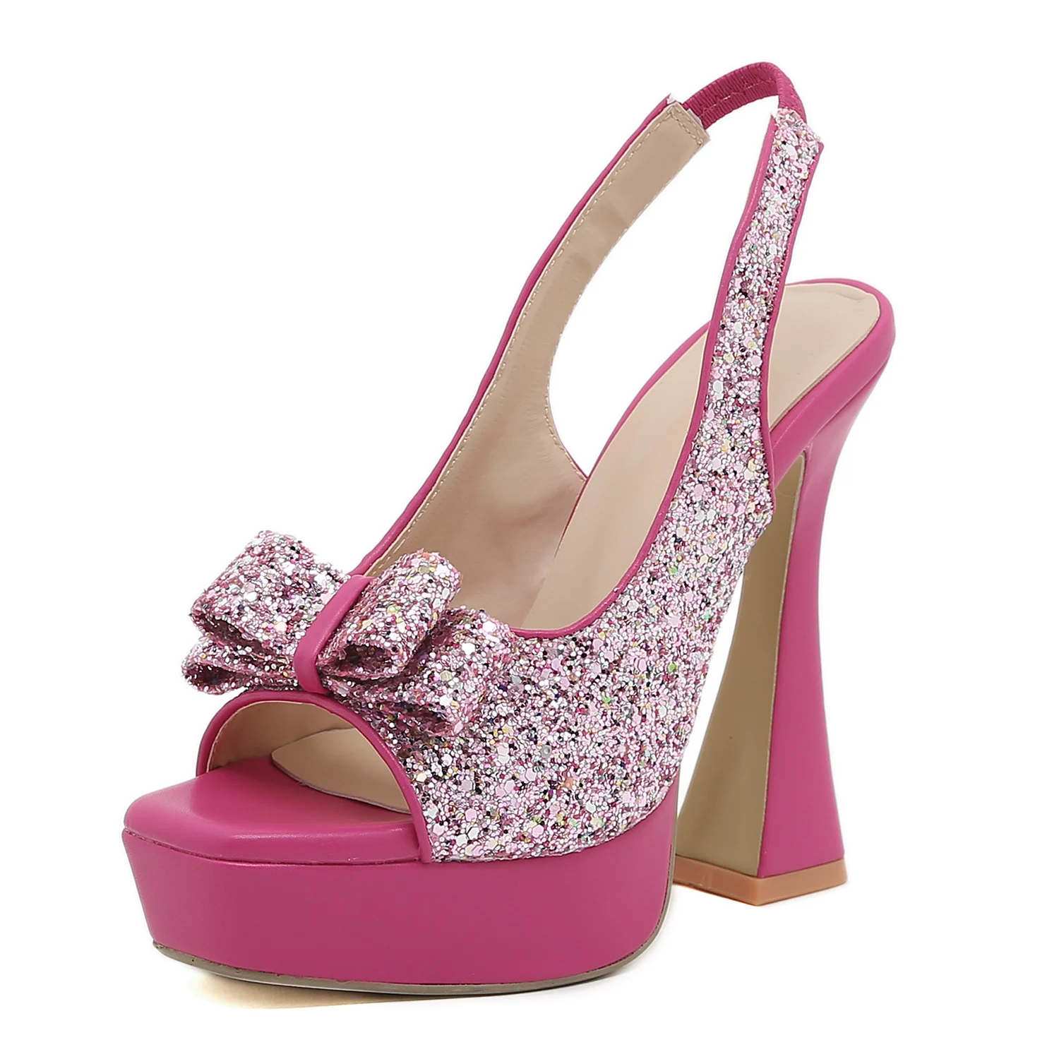 Summer 2023 Shiny Butterfly Women's Sandals Waterproof Platform Thick High Heel Sandals Wedding Shoes Banquet Shoes Red