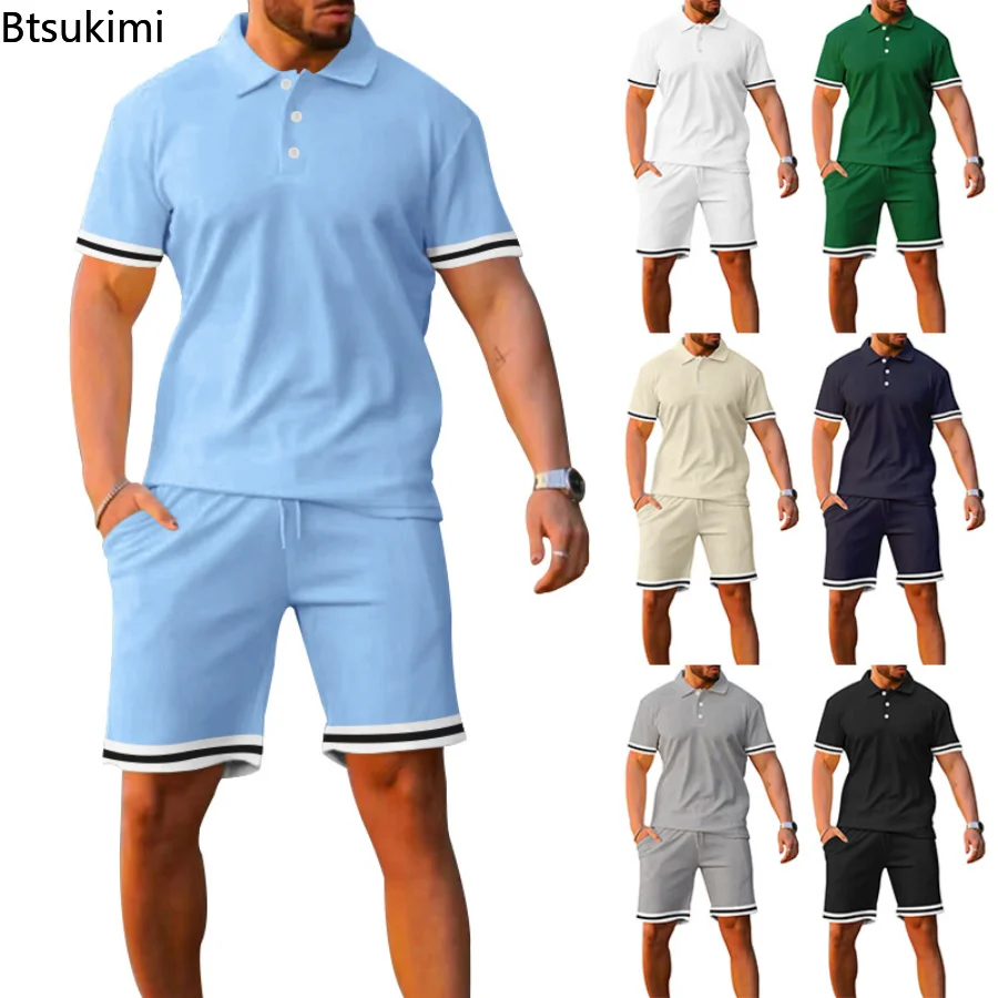 

2023 Men's Summer Casual Sets 2PCS Short Sleeved Polo T-shirt and Shorts Sets Male Fashion Sports Outdoor Suit Sets Two Pieces
