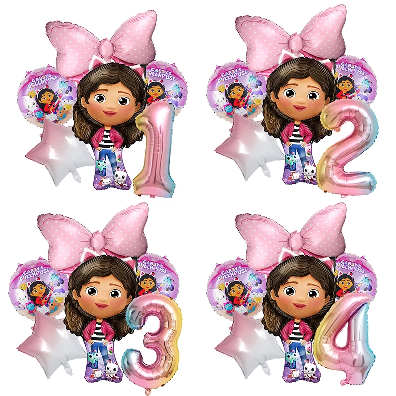 

6Pcs Gabby Dollhouse Cat Balloon Girls Happy Birthday Party Supplies Decor 32inch Number Balloon Baby Shower supplies Kids Balls