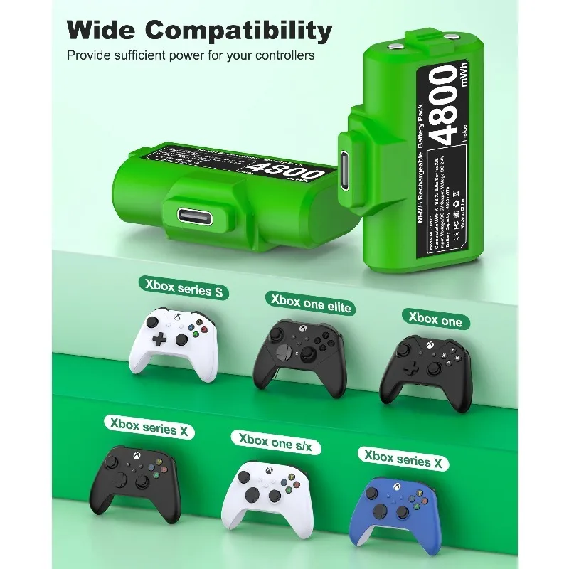 Фото для Xbox One SeriesX | Батареи для контроллера S, 2 шт. по 4800 мВт·ч, комплект для зарядки и использования, кабель для зарядки USB-C, 4 крышки. №2