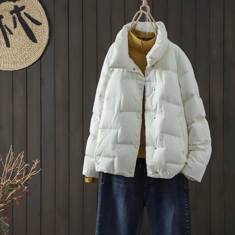 Winter Women Loose 90% White Duck Down Short Jackets Casual Fashion Single Breasted Warm Ultra Light Down Coat Outwear 2021 new