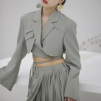 irregular elegant blazer women notched long sleeve lace up bowknot blazers female 2021 spring autumn chic fashion coat korean