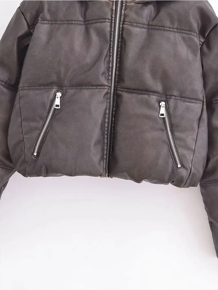 Женская парка с капюшоном Nlzgmsj TRAF 2024 из мытой кожи хлопковая куртка пальто на