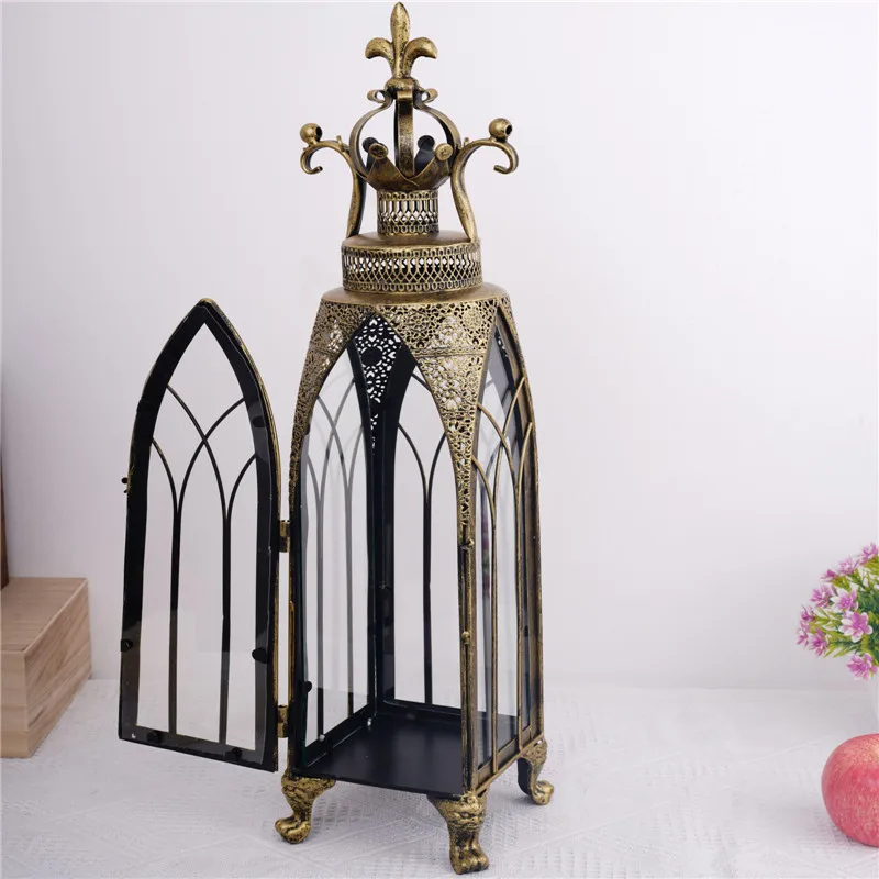 

Wrought Iron Windproof Candle Holder Lantern Vintage Large Outdoor Aromatic Candlestick Rustic Decorazioni Casa Home And Garden