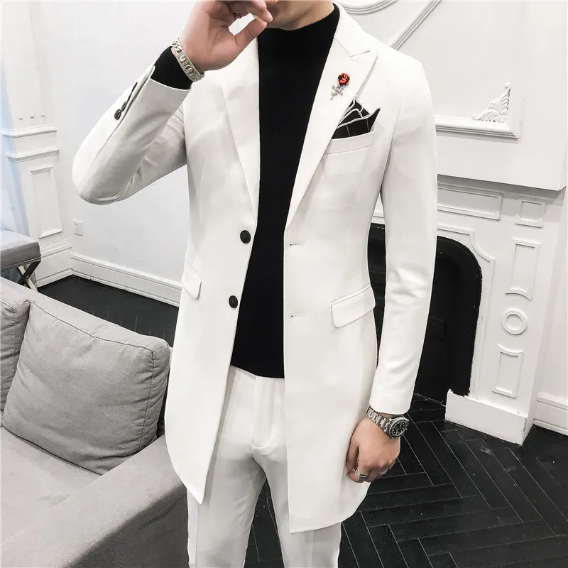 

(Jacket+Pants) 2021 Men Suit Formal Set Fashion Slim-Fit Lapel Stylish Buttons Pockets Wedding Boutique Men Dress Suit