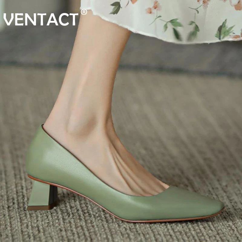 

VENTACT Size 33-43 Women Pumps Genuine Leather Strange Heel Women High Heel Shoes Party Women Square Toe Footwear