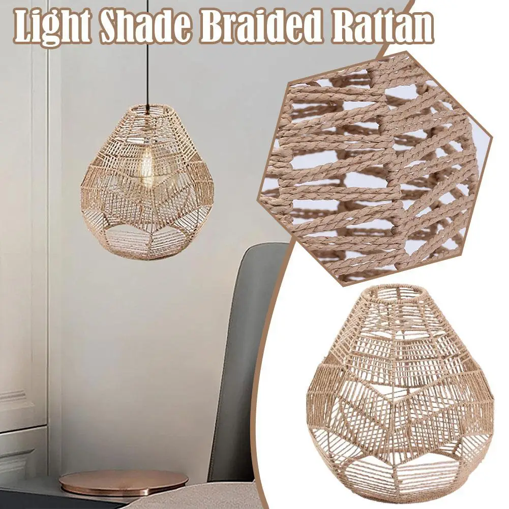 

Pendant Lamp Shade Rope Rattan Boho Handwoven Wicker Lampshade Home Deco Interior Lighting Decoration LED Lampshade