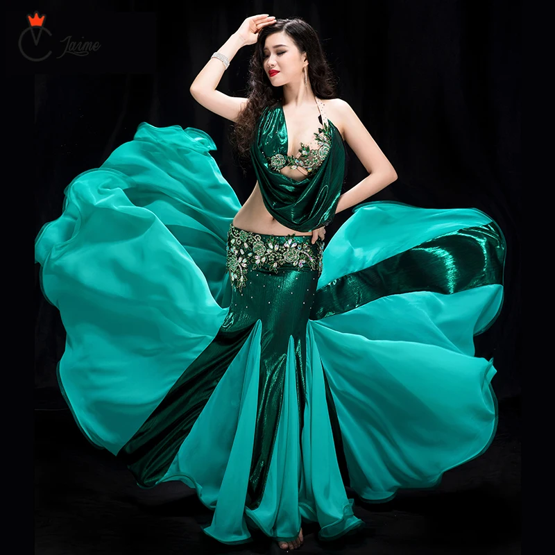 

High quality sexy New belly dance performance costume female green bag hip fishtail skirt costume Exquisite high-grade Dance