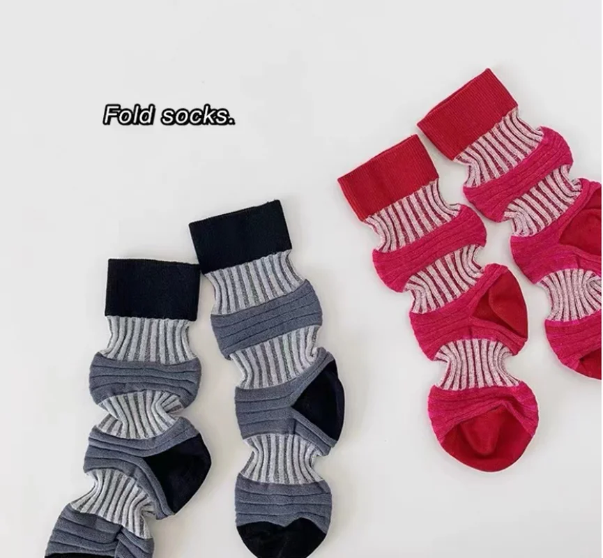 Women Men Socks Japanese Korean Style Striped Lantern Pig Intestine Socks Color Mid Tube Socks Breathable Casual Stocking Socks