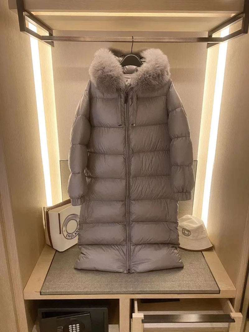 European and American high-end winter new down jacket women's long fox fur collar hooded extra thick thermal knee coat