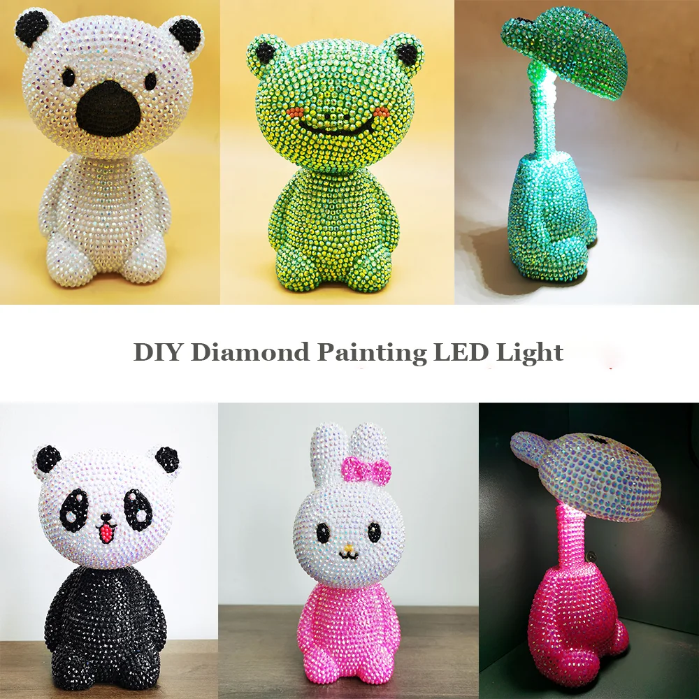 DIY Diamond Painting LED Light Lamp Diamond Embroidery Table Lamp Cute Bear Frog Diamond Mosaic Art Crafts Home Decor Gift