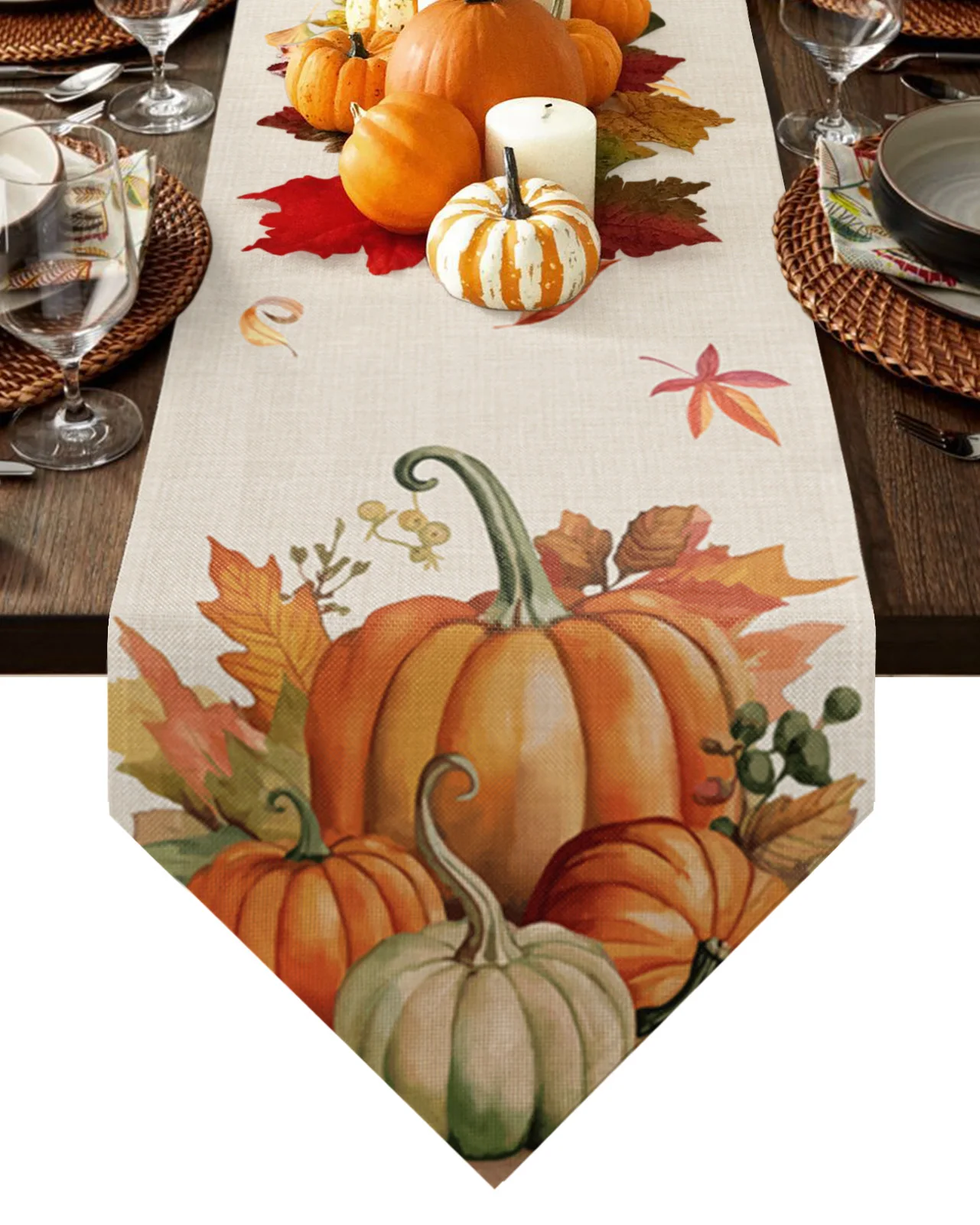 

Thanksgiving Pumpkin Fall Maple Leaf Table Runner Wedding Decor Tablecloth Holiday Party Home Dining Table Decoration