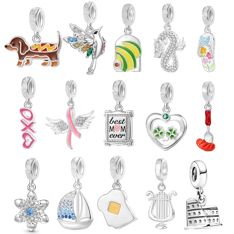 Цветные бусины с подвесками колибри кашхи и парусник для браслета из серебра 925