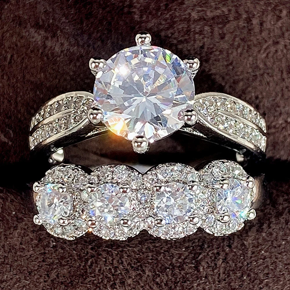 

Huitan Trendy Luxury Women 2PC/Set Rings Modern 2022 New Design Female Accessories for Wedding Party Statement Jewelry Wholesale