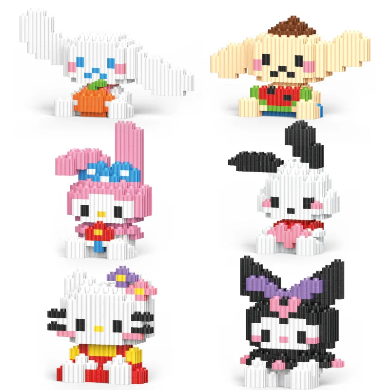 

New Anime Figures Building Blocks Sanrio Hellokitty Kuromi Cinnamoroll Children's Cartoon Toys Kids Assembly Bricks Gifts No Box