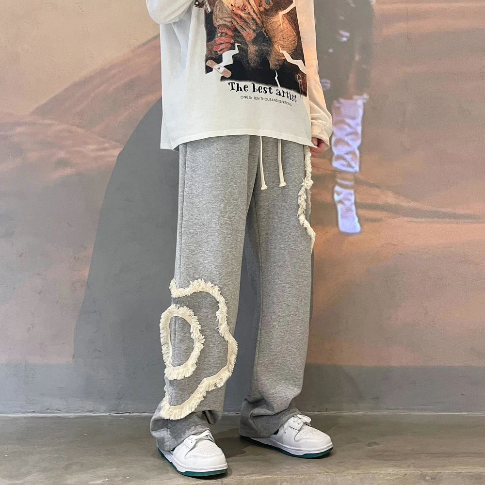 

Chic Flower Patchwork Casual Pants Korean Streetwear Spring Wide-leg Pants Men Women Fashion Drawstring Mopping Sweatpants