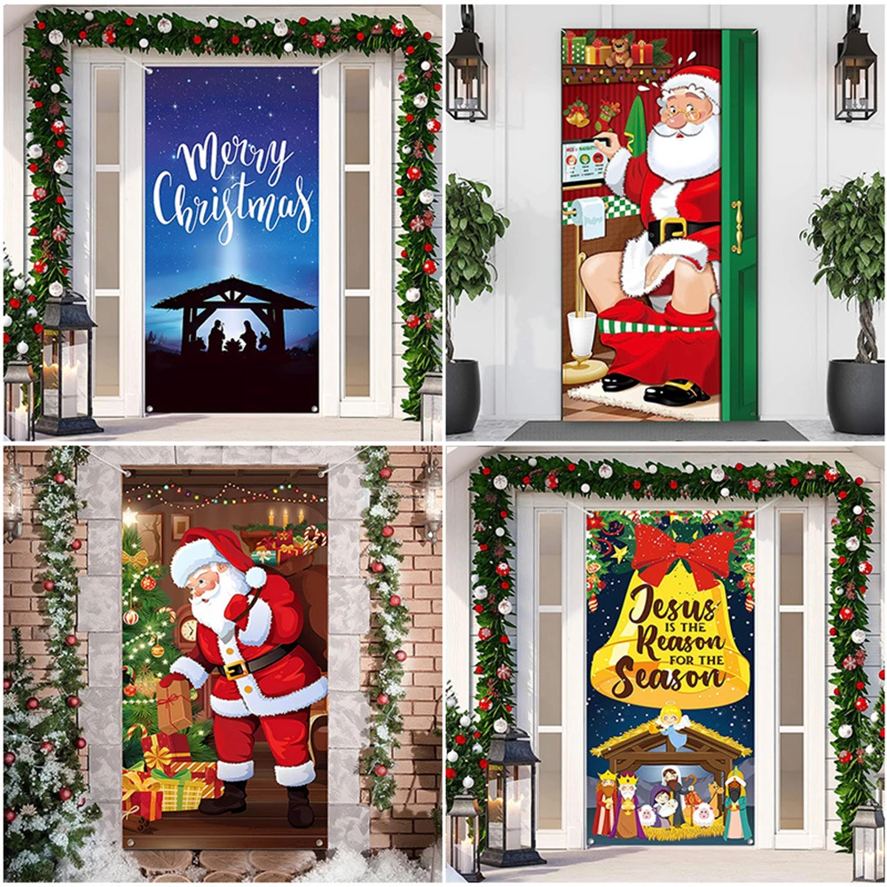

90x200cm Christmas Door Curtain Santa Claus Snowman Xmas Tree Tapestry Merry Cristmas Door Decor for Home New Year Decoration