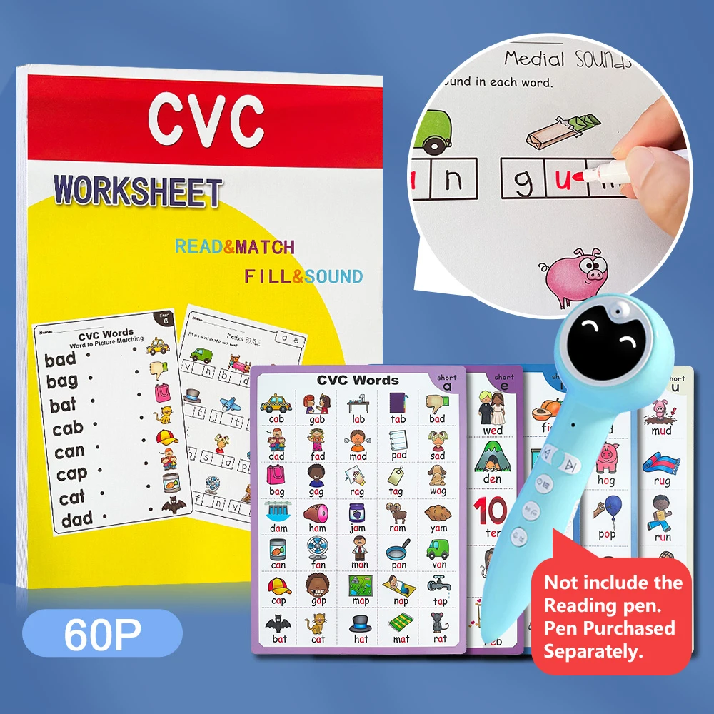 

CVC Words Phonics Workbook and Posters Language Arts Skills Charts for Kids Word Family Learning Worksheet Posters Kindergarten