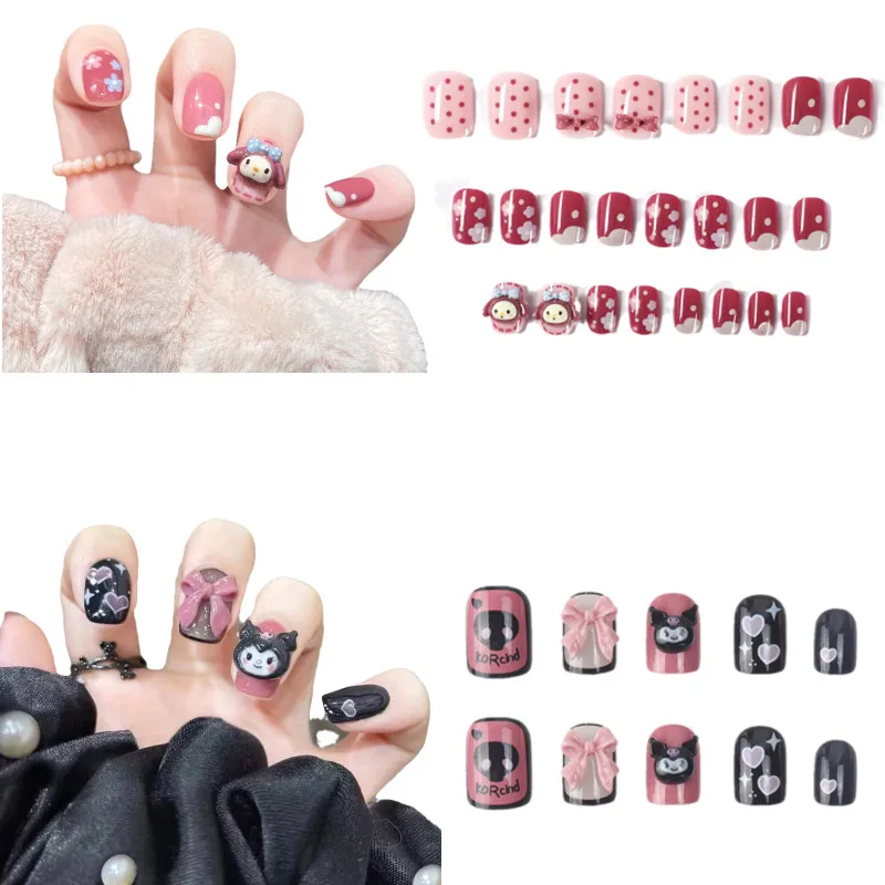 

Kawaii Anime Cartoon Wear Nail Piece 3D Cute Kuromi My Melody Nails Finished Nail Art Decal Template DIY Nail Tool Decorations