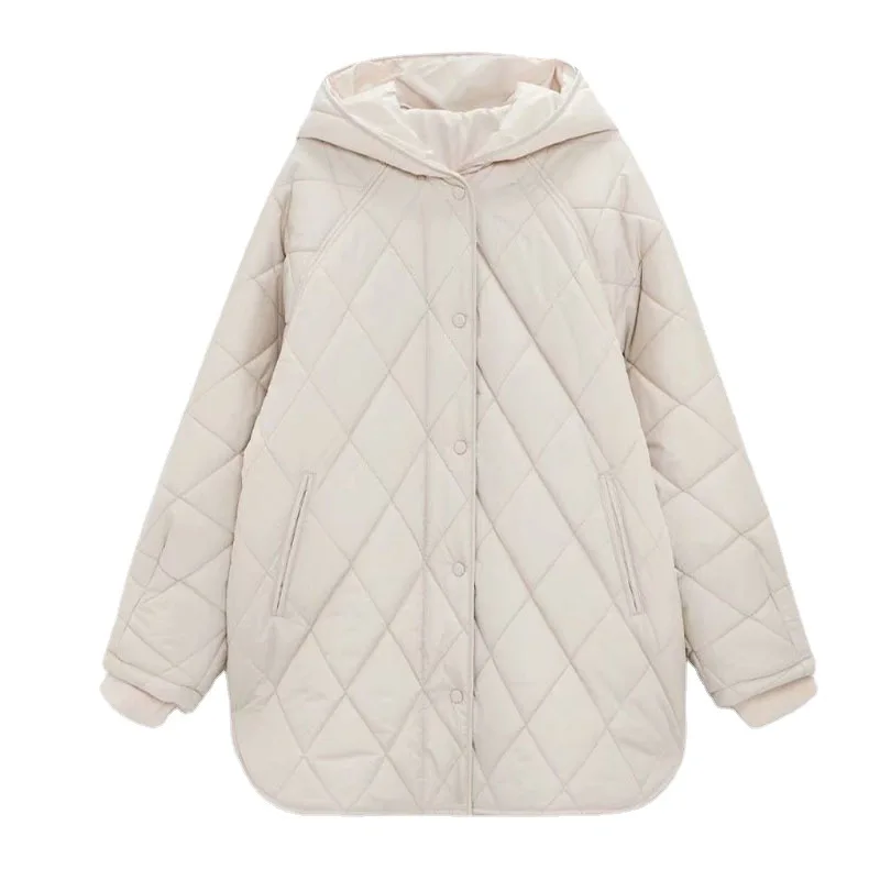 2021 Winter Oversize Vintage Plaid Hooded Parka Coat Women Casual Pockets Cotton Jacket Outwear Loose Long Overcoats Female