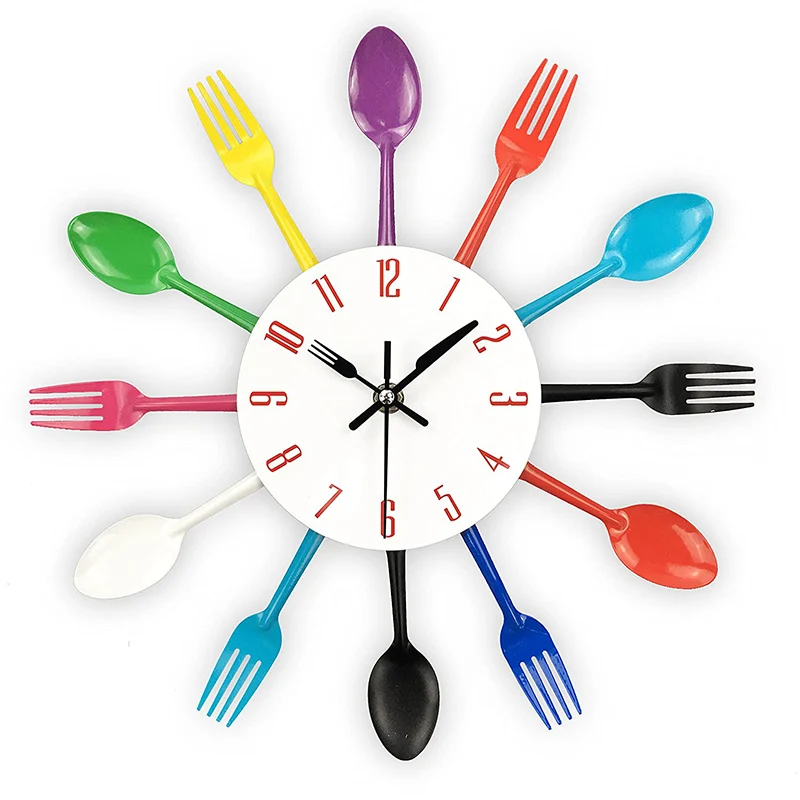

Cutlery Metal Kitchen Wall Clock 3D Removable Modern Design Cutlery Kitchen Spoon Fork Wall Clocks Mirror Wall Clock Home Decor