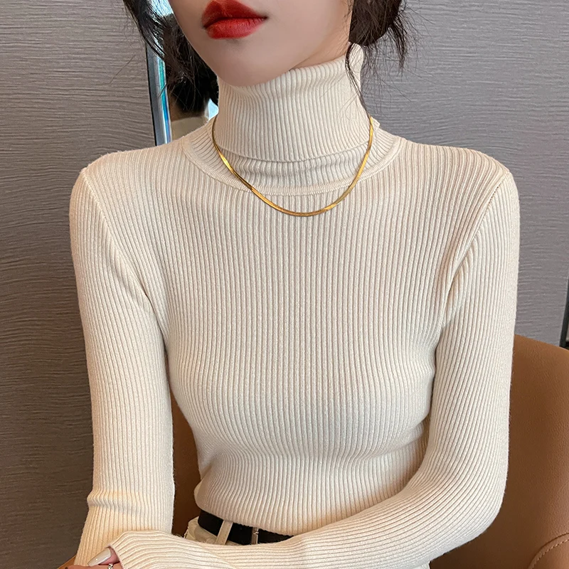 

Новинка Осень-зима 2022, стильный свитер с высоким воротником, Женская внутренняя офисная одежда, корейская мода, длинный рукав