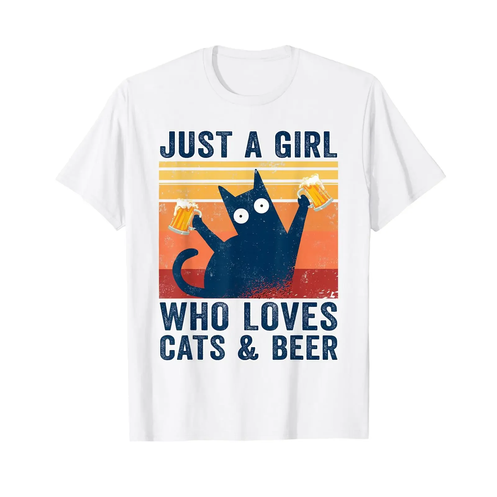 Фото Футболка Beer T Shirt с принтом кошек, женский топ, летняя пижама, винтажная, с эффектом потертости, универсальная, модная, эластичная, повседневная, с графическим принтом, мягкая дизайнерская одежда №1