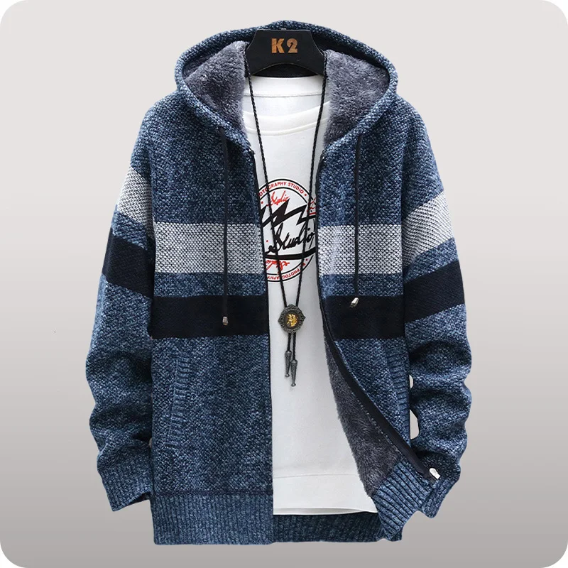 

Fleece Slim Sweaters Men 2022 Winter Cardigan Casual Mens Warm Sweaters Coat Fashion Hooded Knitted Men's Zipper Jacket Clothing