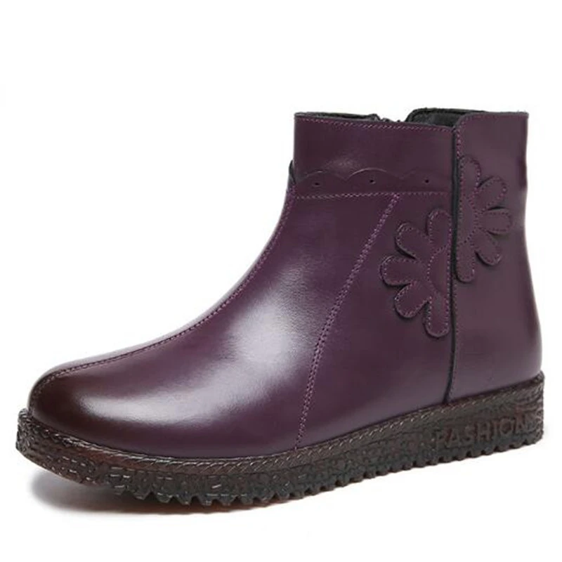 

2022 New Stylish Winter Boots Mother Shoes Genuine Leather Women Boots Flat Sole Sole Comfortable Warm Boots Ladies Ankle Boots