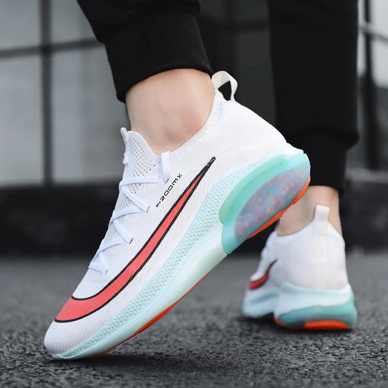 Men Sport Shoes Mesh Breathable Lightweight Lace Up Cushioning Road Running Shoes Athletic Anti Slip Couple Jogging Shoes Women