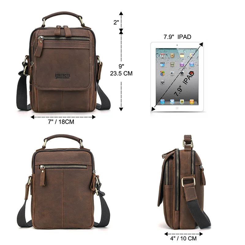 OYIXINGER 2023 New Vintage Men Messenger Bag For Man Crazy Horse Leather Crossbody Bag For 7.9