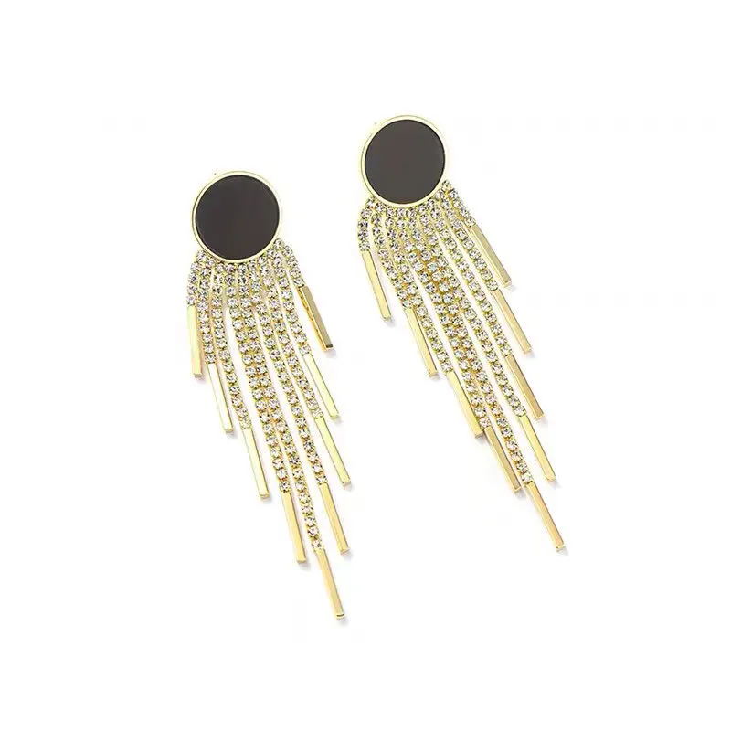 925 Silver Needle Elegant Earrings European and American Fashion Exaggerated Rhinestone Long Tassel Jewelry