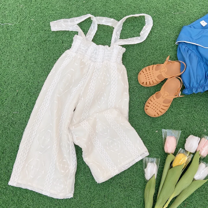

RiniLucia Summer Girls Overalls Cotton Casual One-piece Lace Ruffles Overalls Toddler Girl Jumpsuit Baby Bib Wide Leg Pants