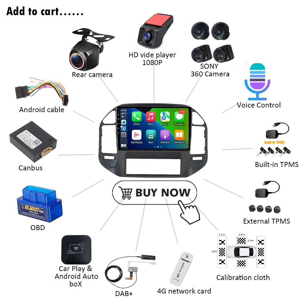 Фото Android 15 для Mitsubishi Pajero 3 V70 V60 1999-2006, автомобильный радиоприемник, мультимедийный беспроводной автоплеер, GPS-навигация, стереоголовка №5