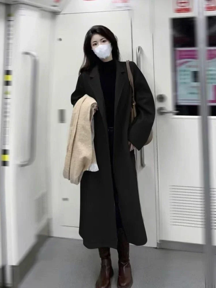 Смешанные женские длинные пальто в корейском стиле осень-зима свободные