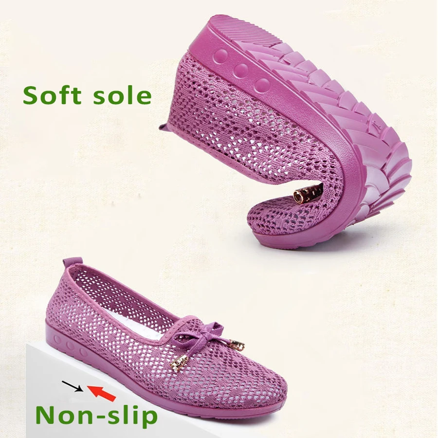 Туфли женские дышащие на плоской подошве с бантом |