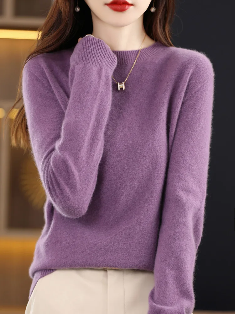 

Autumn Winter Women's Basic O-neck Pullover Sweater 100% Merino Wool Solid Casual Cashmere Knitwear Female Grace Clothing Tops