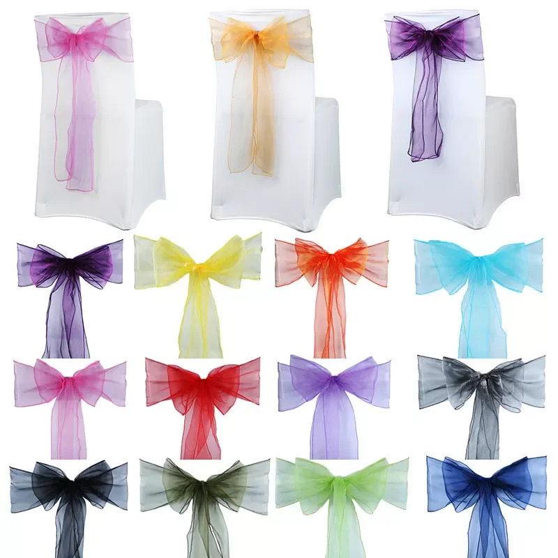 

100pcs Chair Sashes Organza Chair Bows Wedding Party Supplies Christmas Valentines Decor Sheer Organza Fabric Chair Decoration