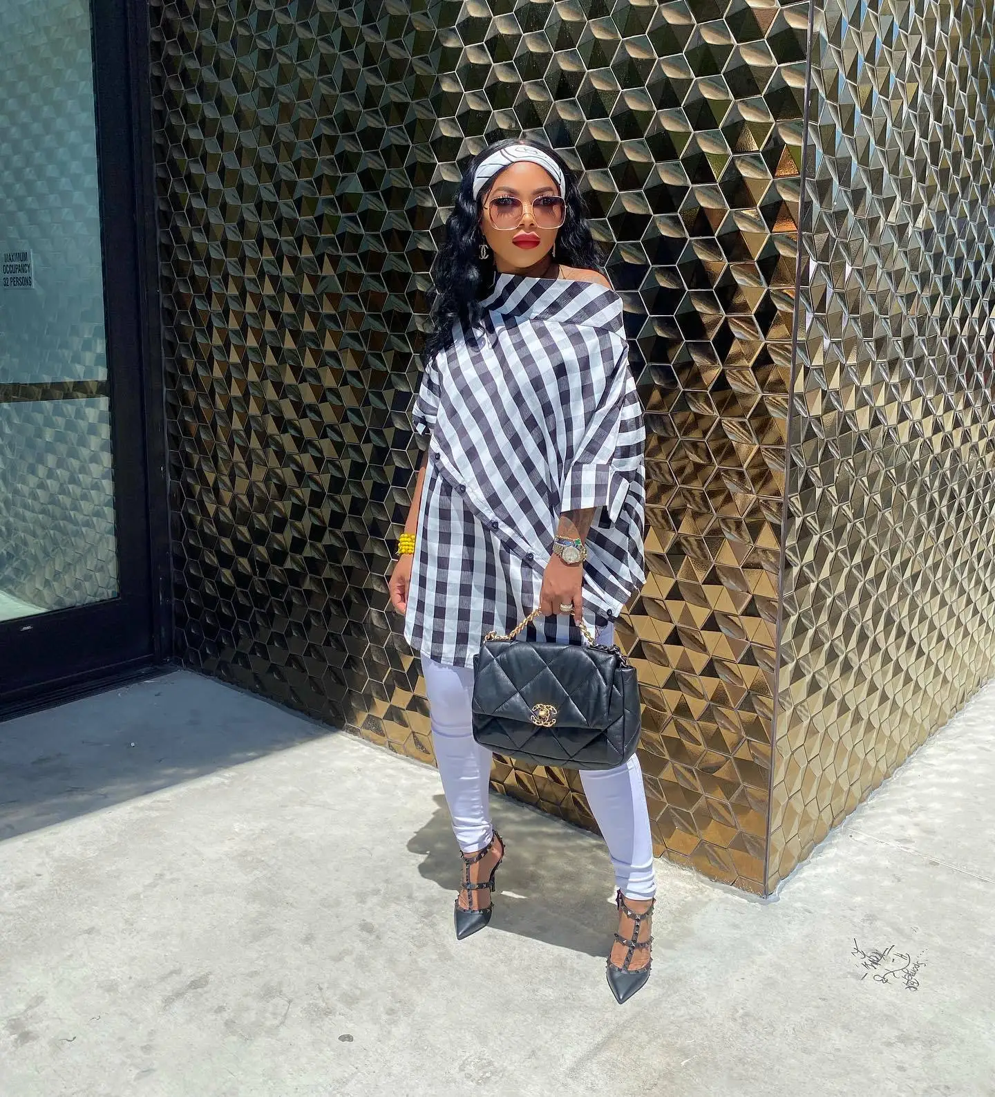 

Chocomist Tops Trendy Plaid Print Asymmetrical Off-shoulder Women Shirts