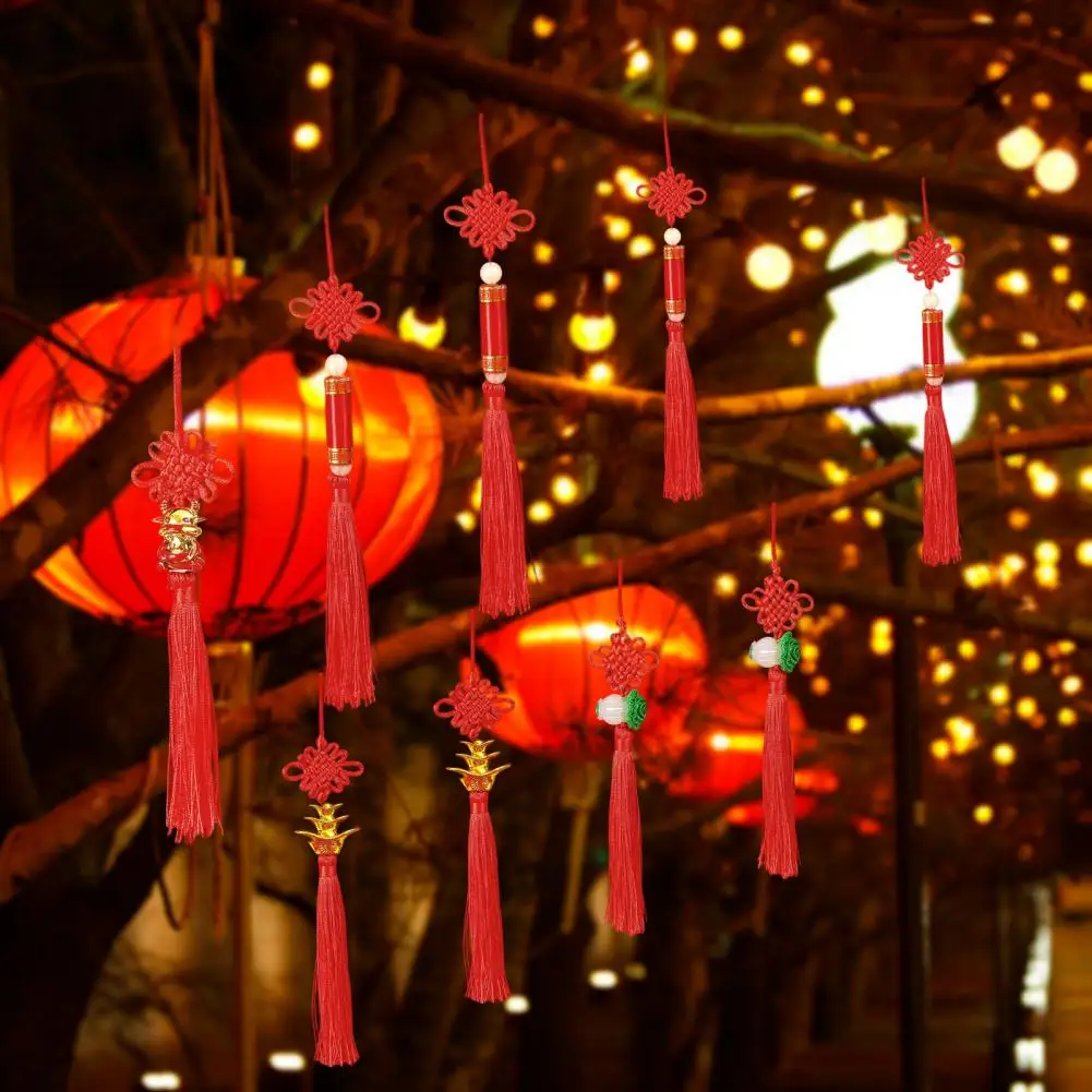 

2023 Chinese Knot Ornament Handmade Propitious Amulet Red New Year Home Decor Lantern Tassels Knot Pendant Hanging Ornament
