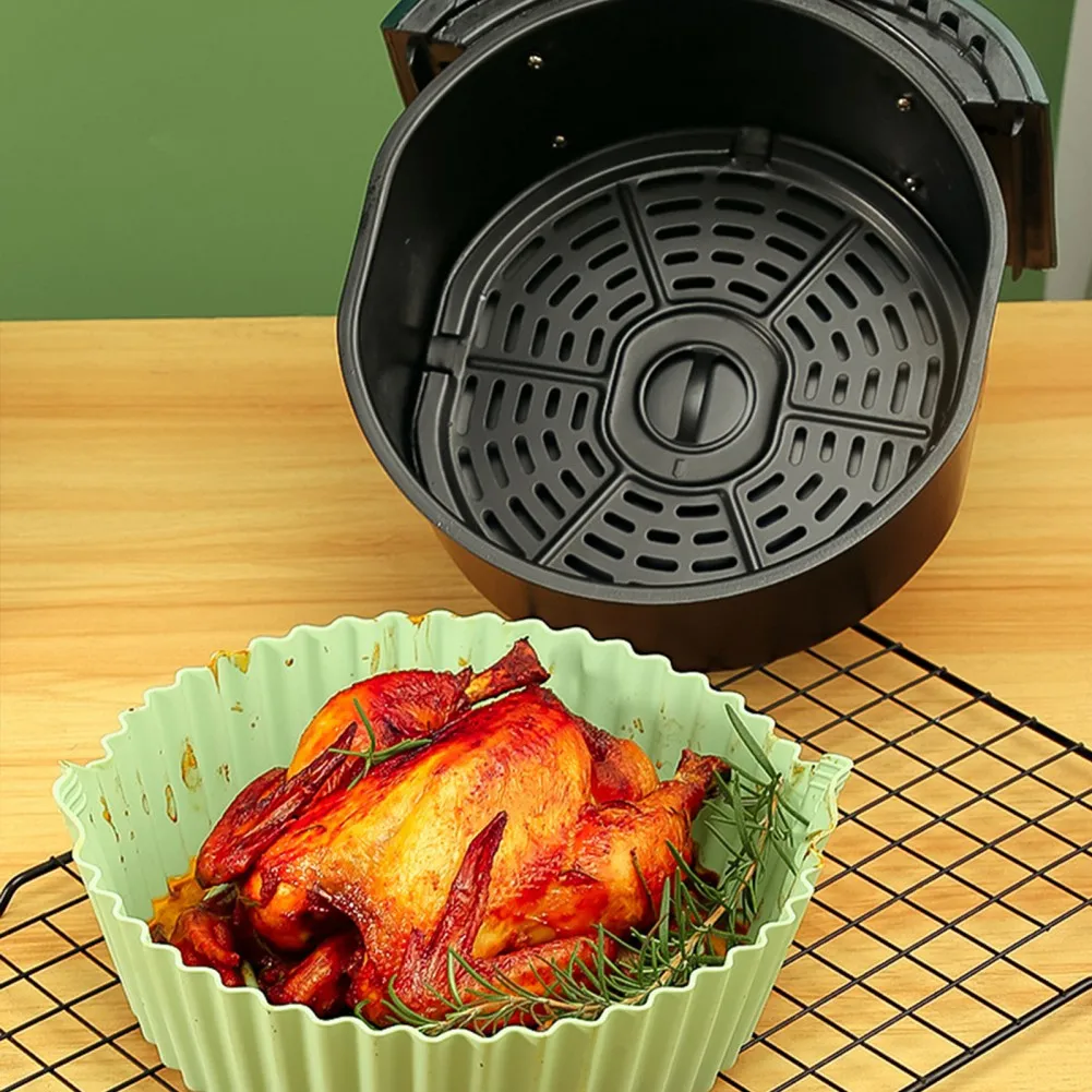 

Reusable Silicone Air Fryers Oven Baking Tray Fried Pizza Chicken Mat AirFryer Silicone Pot Round Cake Pan Air Fryer Accessories