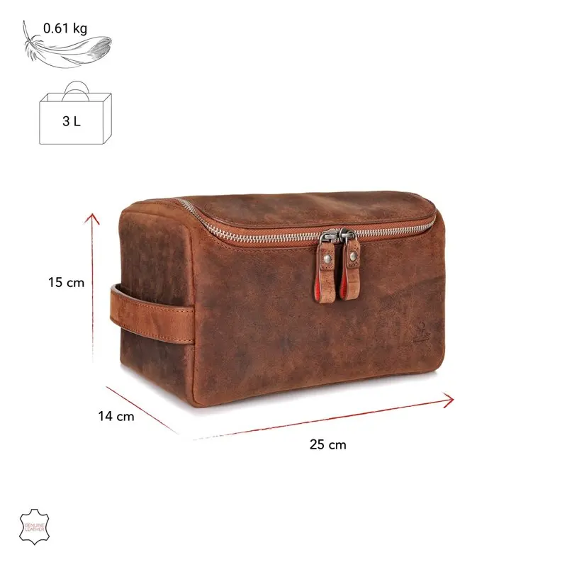 Genuine Leather Toiletry Bag For Men And Women - I Premium Quality Leather Wash Bag