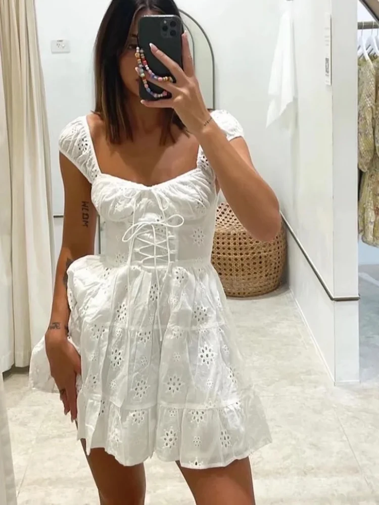 

GypsyLady Whtie Lace Chic Dress Floral Embroidery Cotton Tank Sexy Women Summer Dresses Holiday Backless Ladies Dress Vestidos