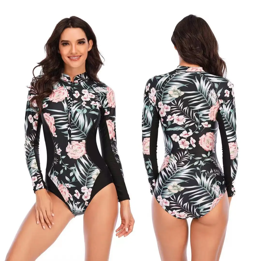 

2022 New Diving One Piece Swim suit Print Long Sleeve Women Swimwear Bathing Suit Rash Guard Surfing Swimming Suit Rashguard