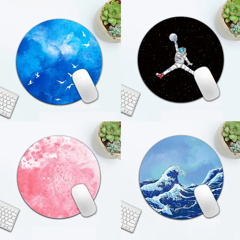 

Round Celestial Mouse Pad Soft Mat For Game Computer Cap Desk Mat Non-Slip Rubber Waterproof Office Marble Astronaut Mouse Pad