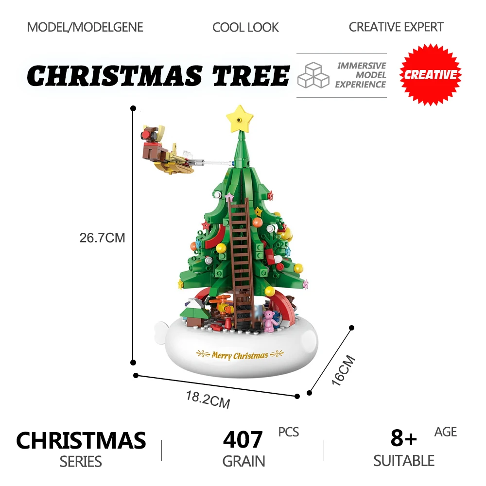 

MOC Creative Expert Christmas Tree Rotating Music Box Building Blocks Xmas Theme Plastic Modular Bricks Kits Toys for Kids Gifts