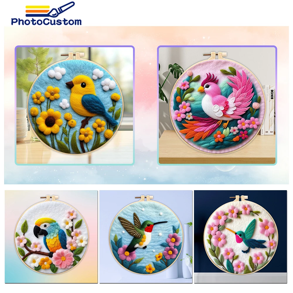 PhotoCustom живопись DIY шерстяной набор для вышивания креативная птица шерстяная игла