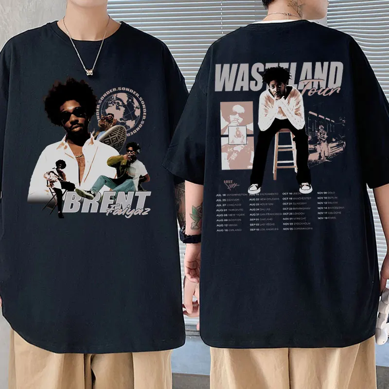 

Rapper Brent Faiyaz Wasteland Tour Graphic Print Tshirt Men Women Oversized Hip Hop Harajuku T Shirt Men's Fashion Black T-Shirt