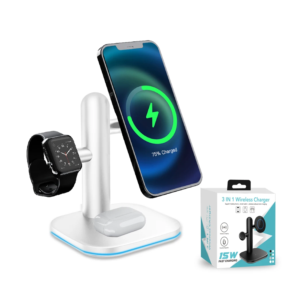 

15W Wireless Chargers Stand Fast Charging Station 3 in 1 Magnetic Wireless Charger Phone Stand Desktop 3 in1 Wireless Chargers