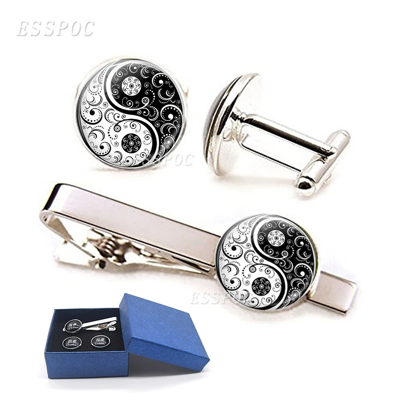 

Yin Yang Tai Chi Symbol Bridegroom Suit Accessories Tie Clips Cufflinks Set Men Shirt Cuff Links Wedding Men Jewelry Gifts